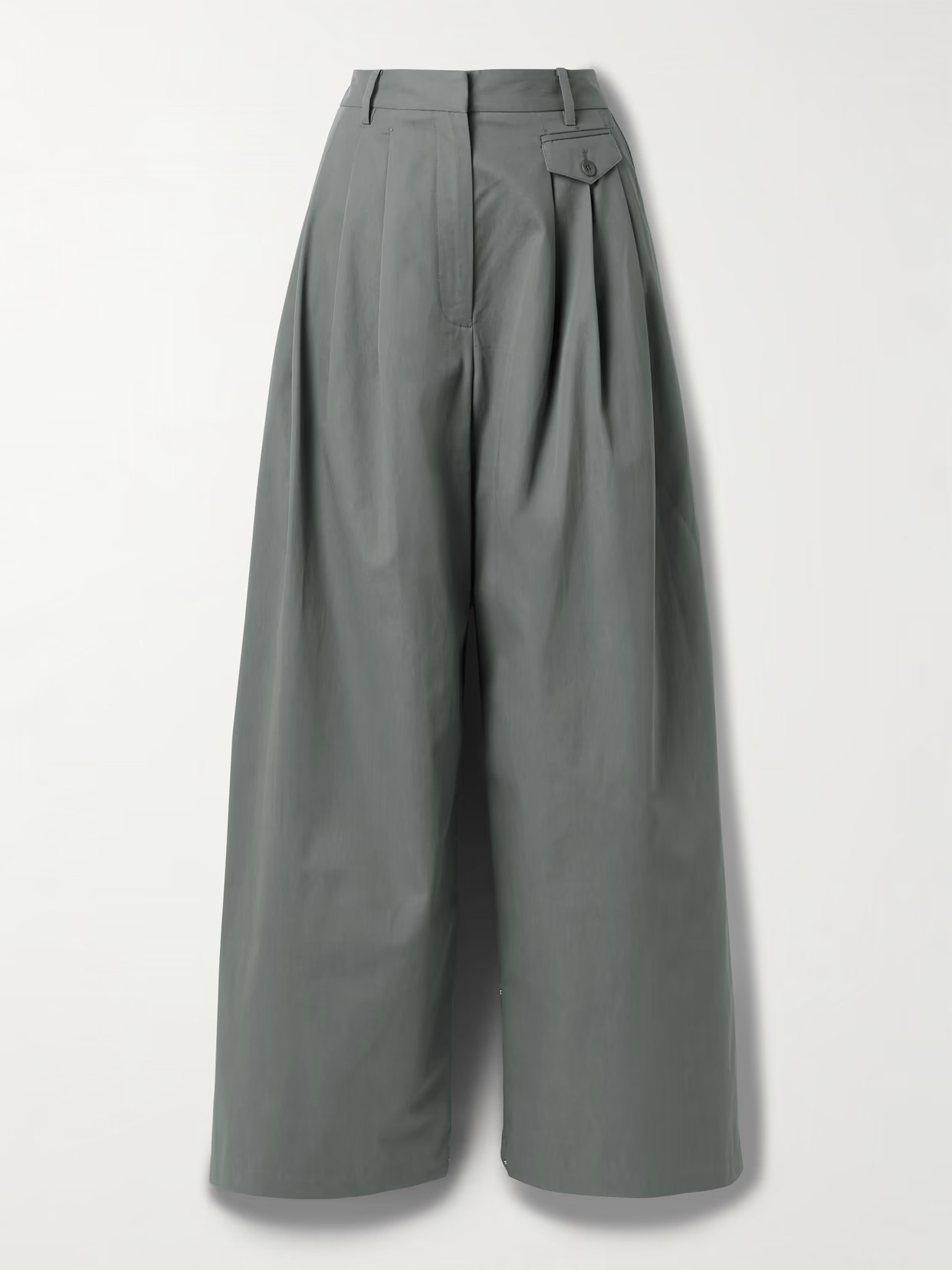 Tibi - Pleated Cotton-twill Wide-leg Pants - Gray | NET-A-PORTER (US)