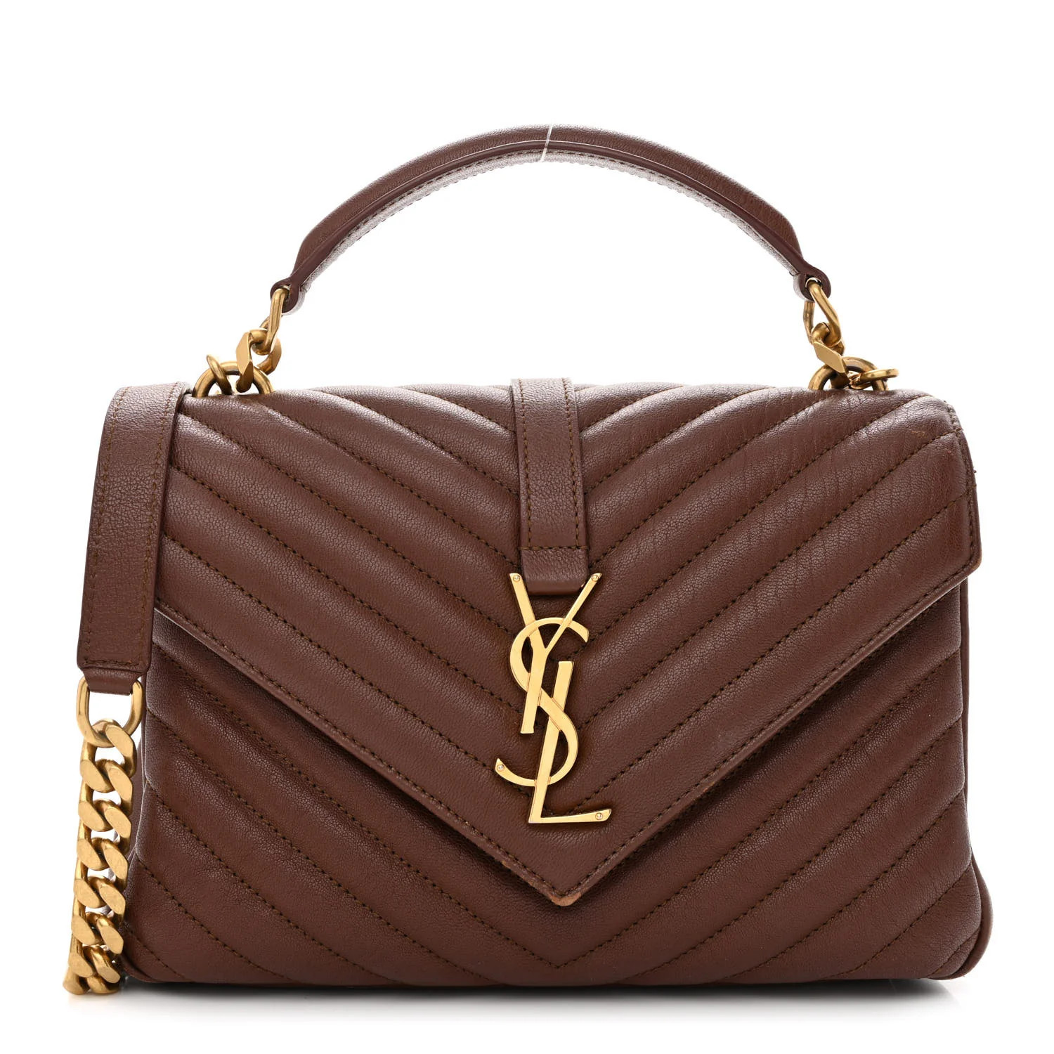 Sheepskin Matelasse Chevron Monogram Medium College Bag Brick | FASHIONPHILE (US)