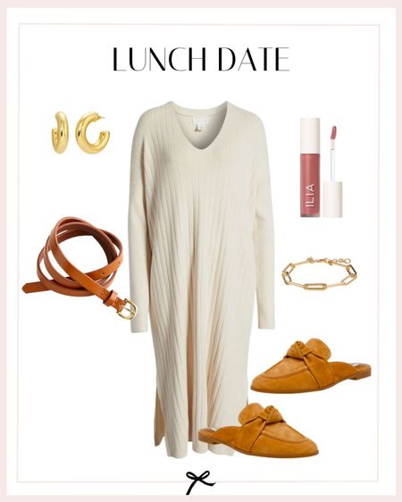 Fall lunch date outfit idea. I love this sweater dress and knot detail mules. 

#LTKSeasonal #LTKstyletip #LTKFind