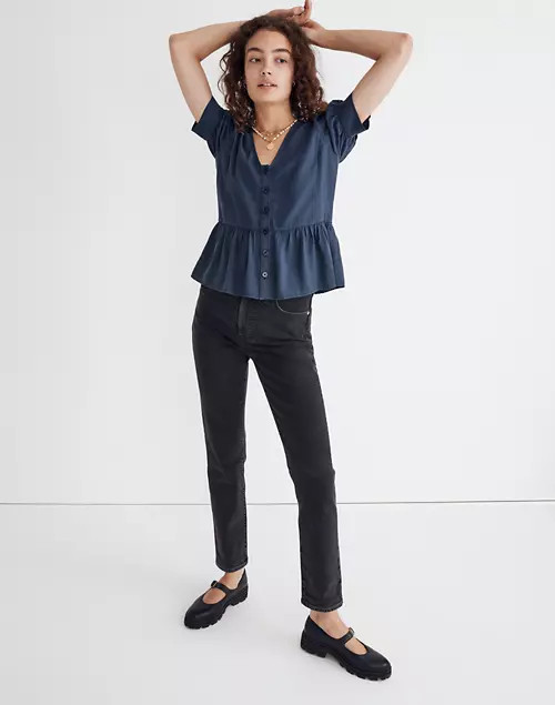 Drapeweave Puff-Sleeve Peplum Top | Madewell