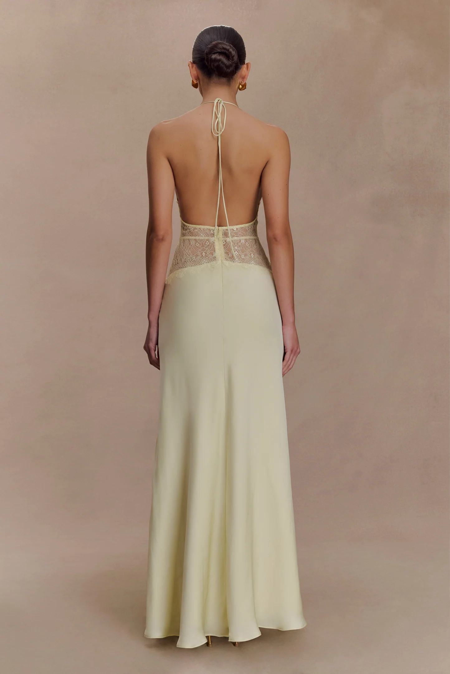Dinah Lace And Satin Maxi Dress - Lemon | Meshki UK