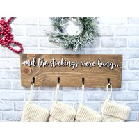 And The Stockings Were Hung, Stocking Hanger, Wooden Stocking Sign With Hooks, Wall Display | Etsy (US)
