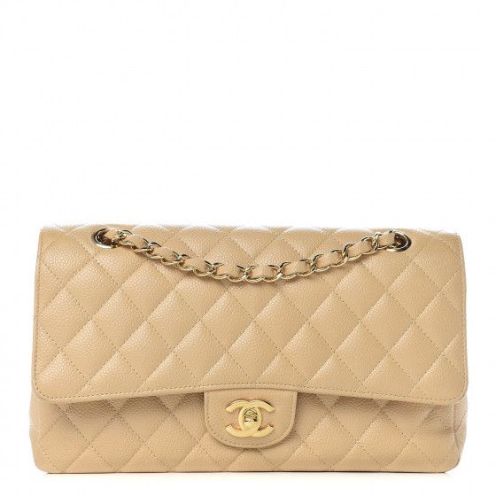 CHANEL Caviar Quilted Medium Double Flap Beige | Fashionphile