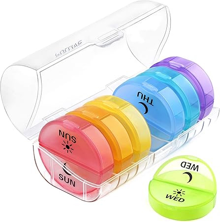Daily Pill Organizer (Twice-a-Day) - Weekly AM/PM Pill Box,Round Medicine Organizer,7 Day Pill Co... | Amazon (US)