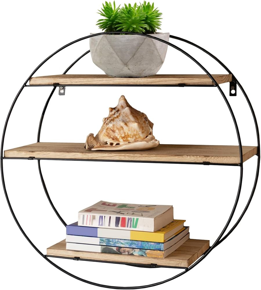 Amazon.com: Round Wall Shelf – 20” Diameter Floating Shelves for Wall Decor | Natural Wood Sh... | Amazon (US)
