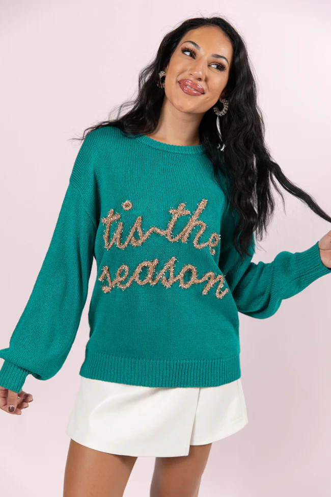 'Tis The Season Green and Gold Sweater | Pink Lily