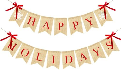 Happy Holidays Banner Burlap, Christmas Decorations for Home Office, Christmas Banner for Firepla... | Amazon (US)