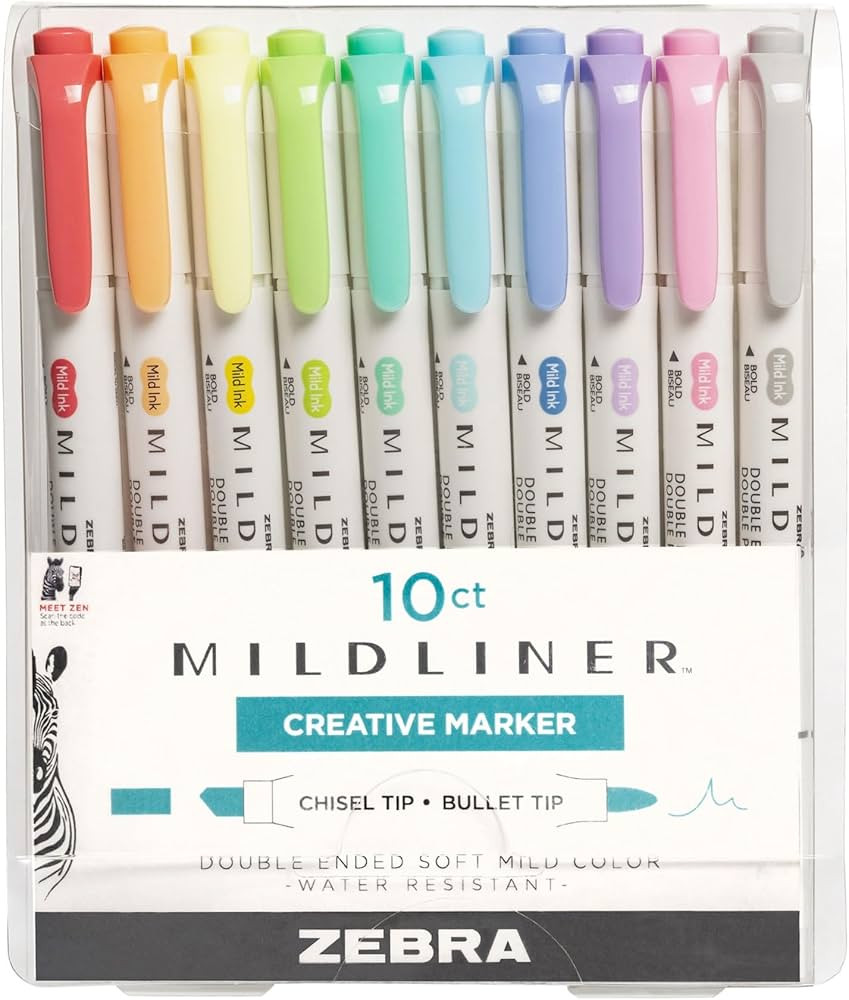 Zebra Mildliner Double Ended Highlighter, Assorted Ink Colors, Bold-Chisel/fine-Bullet Tips, Asso... | Amazon (US)