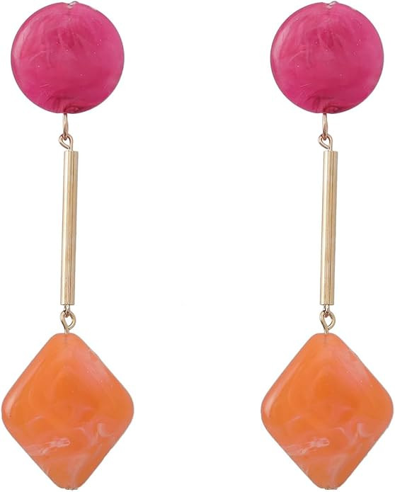 Acrylic Geometric Earrings Round Square Resin Earrings Lightweight Drop Earrings Resin Acetate Dr... | Amazon (US)