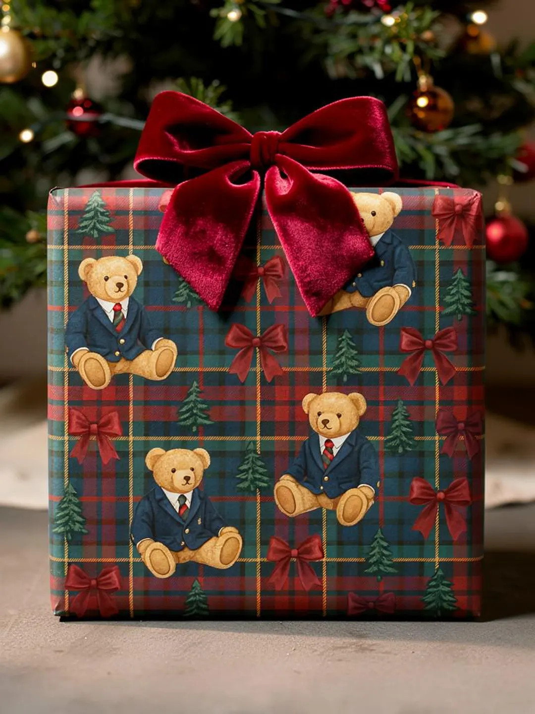 Ralph Lauren Style Tartan Bow Teddy Pattern Wrapping Paper Tiktok Viral | Plaid Holiday Gift Wrap... | Etsy (US)
