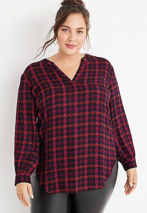 Plus Size Atwood Houndstooth Tunic Blouse | Maurices