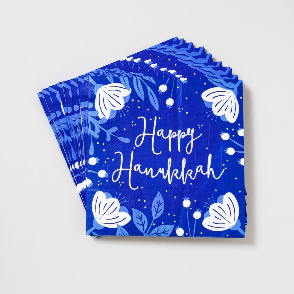 20ct Happy Hanukkah Floral Lunch Disposable Napkins - International Greetings | Target