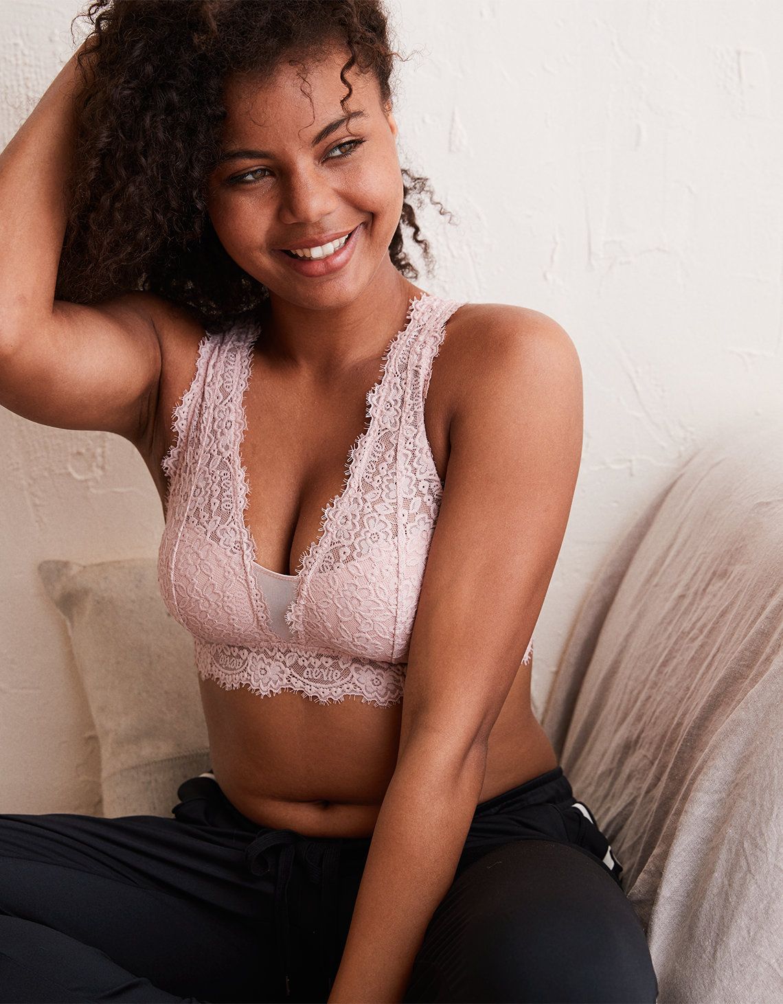 Aerie Romantic Lace Plunge Bralette, Navy | American Eagle Outfitters (US & CA)