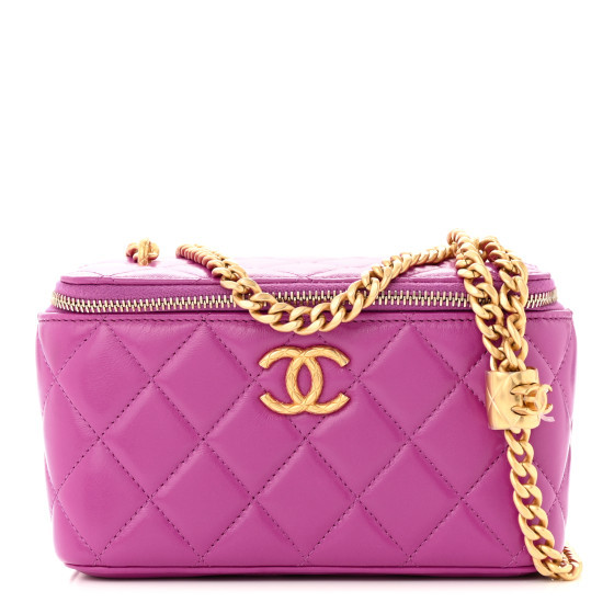 Lambskin Quilted Small Pillow Crush Vanity Case With Chain Purple | FASHIONPHILE (US)