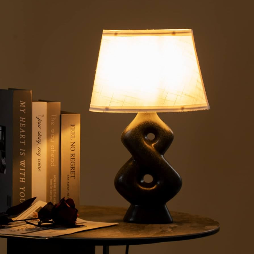 Coosa 16" Ceramic Table lamp, Retro Bedside Lamps with Black Figure 8 Base,Nightstand Lamp for Be... | Amazon (US)
