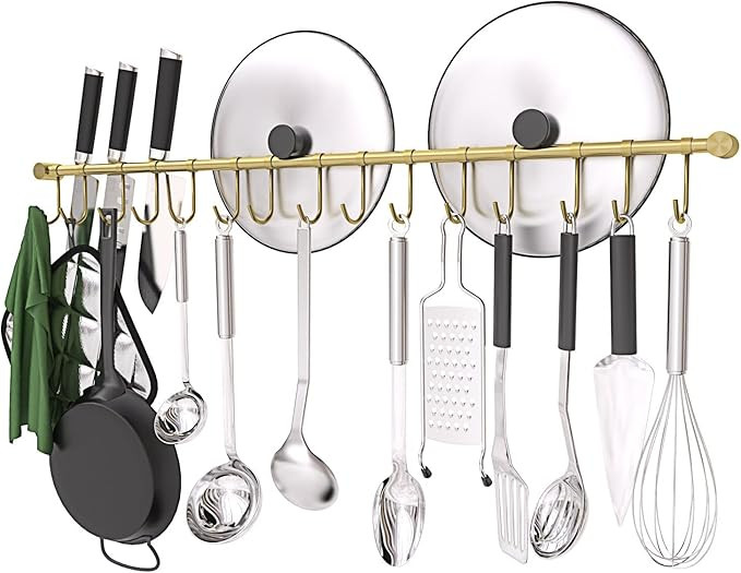 304 Stainless Steel Kitchen Utensil Hanger - 30 Inch Wall Mount with 15 Noiseless Sliding Hooks, ... | Amazon (US)