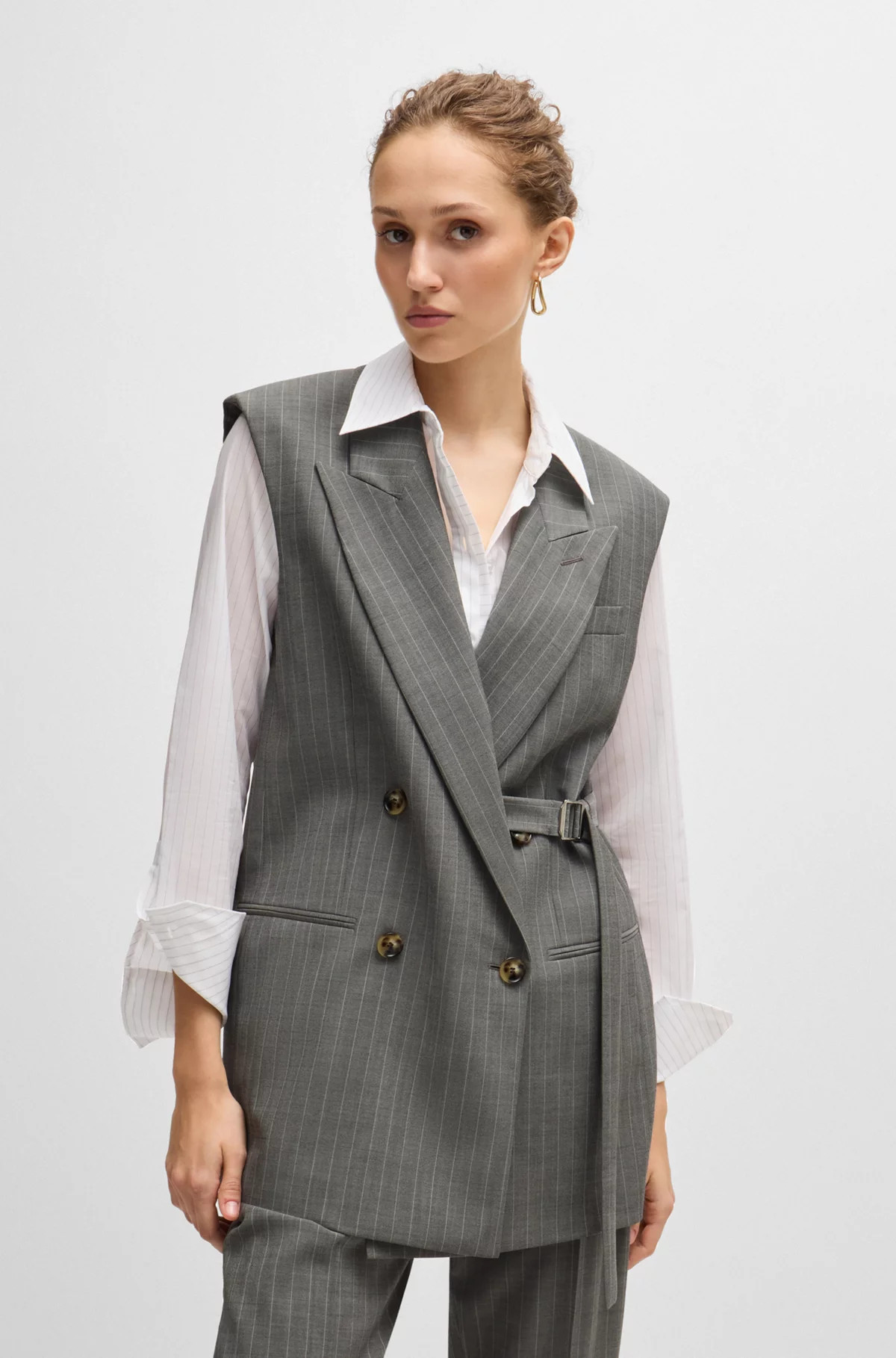 BOSS - Longline double-breasted waistcoat in striped wool | Hugo Boss (US)