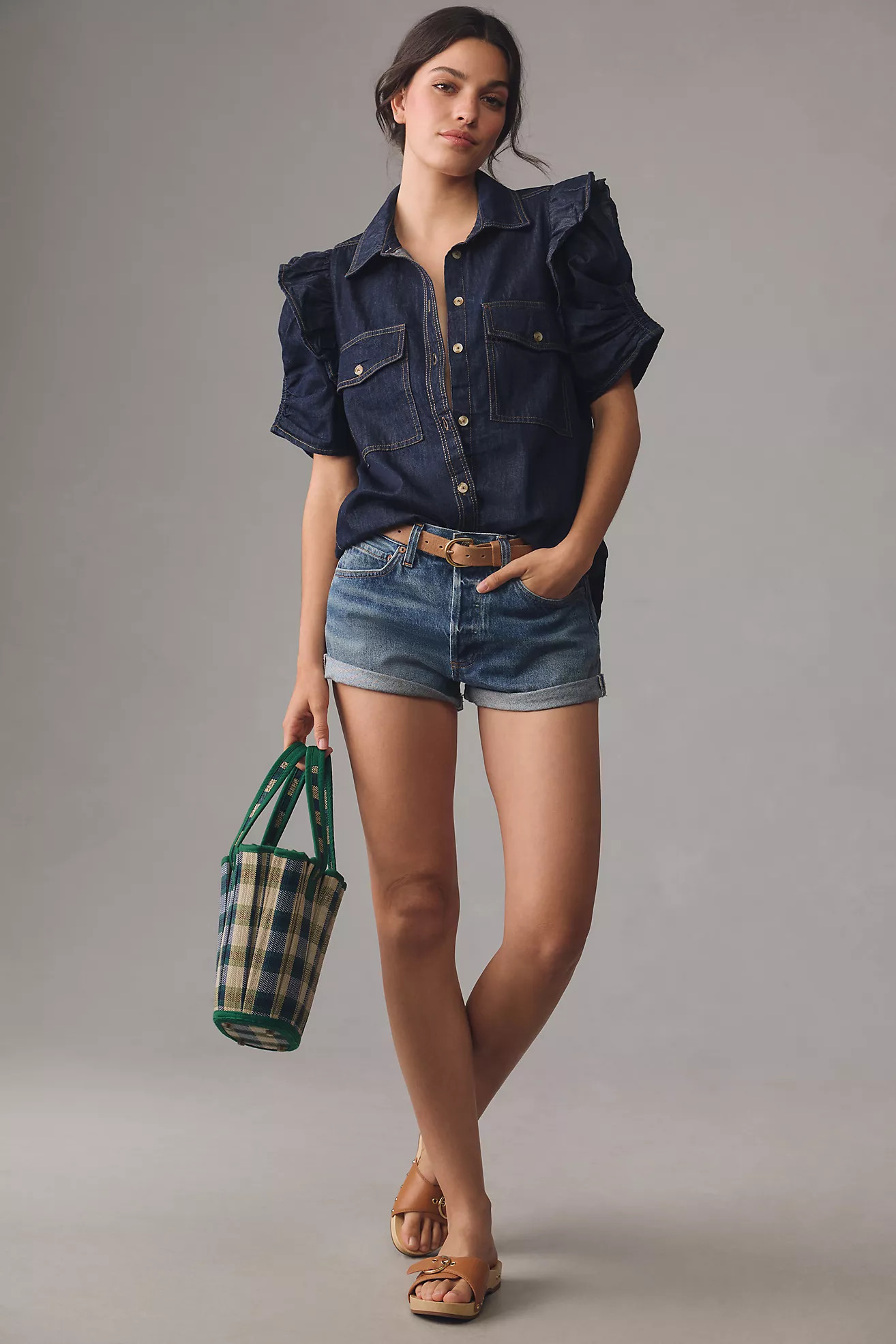 The Ozzi Ruffle-Sleeve Buttondown Shirt by Pilcro | Anthropologie (US)
