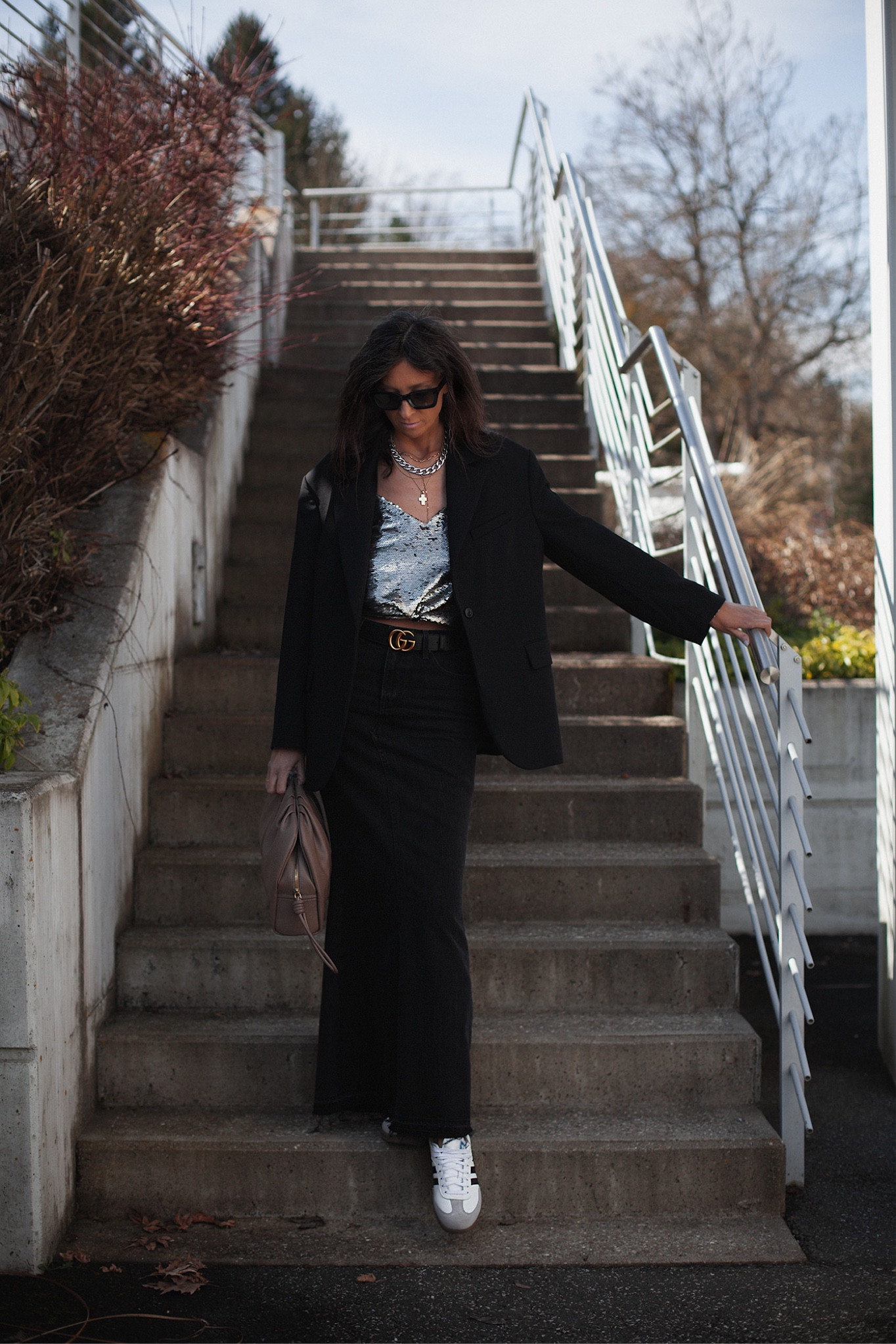 How to style your sambas with a pop of glam ✨long denim skirt + sambas+ sequin camisole + oversized blazer

#ltkxadidas 

#LTKstyletip #LTKeurope