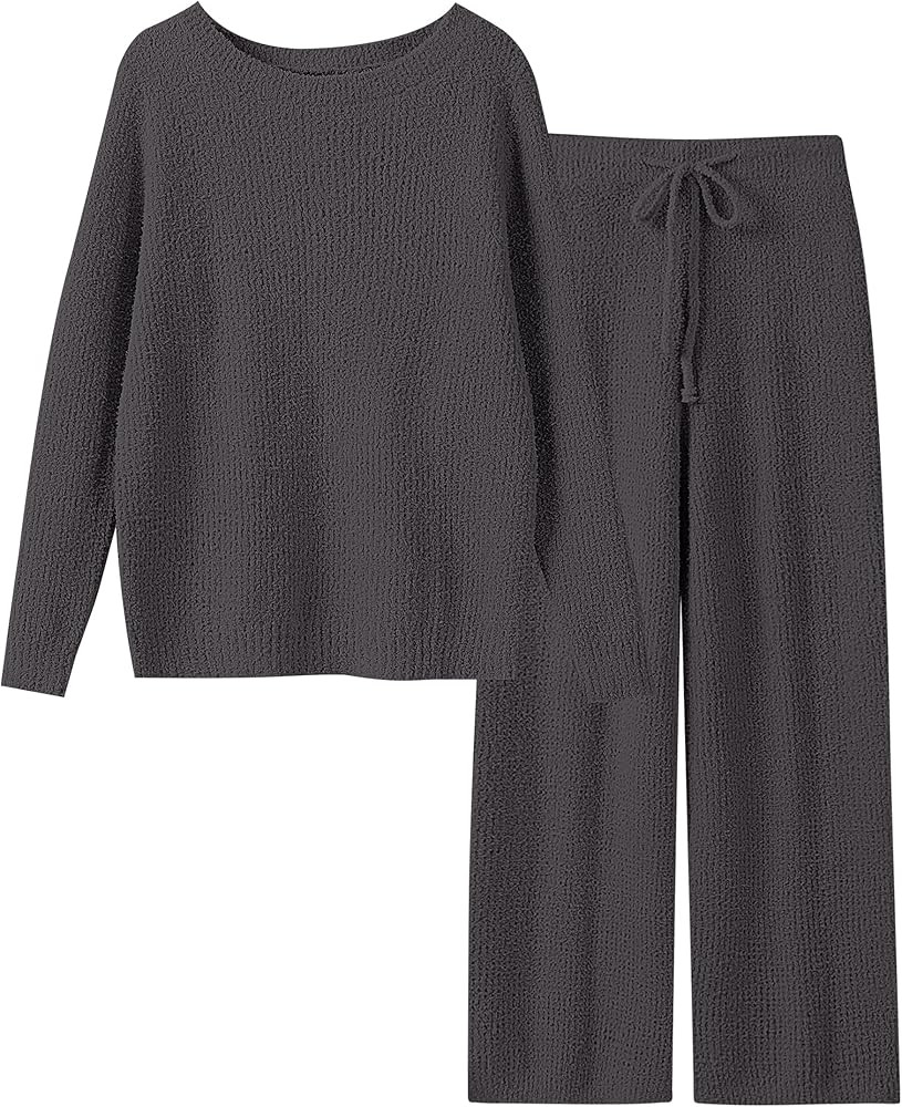 ANRABESS Womens Fuzzy Fleece Lounge Pajama Set 2 Piece Outfits Long Sleeve Top Sweater Pants Loun... | Amazon (US)