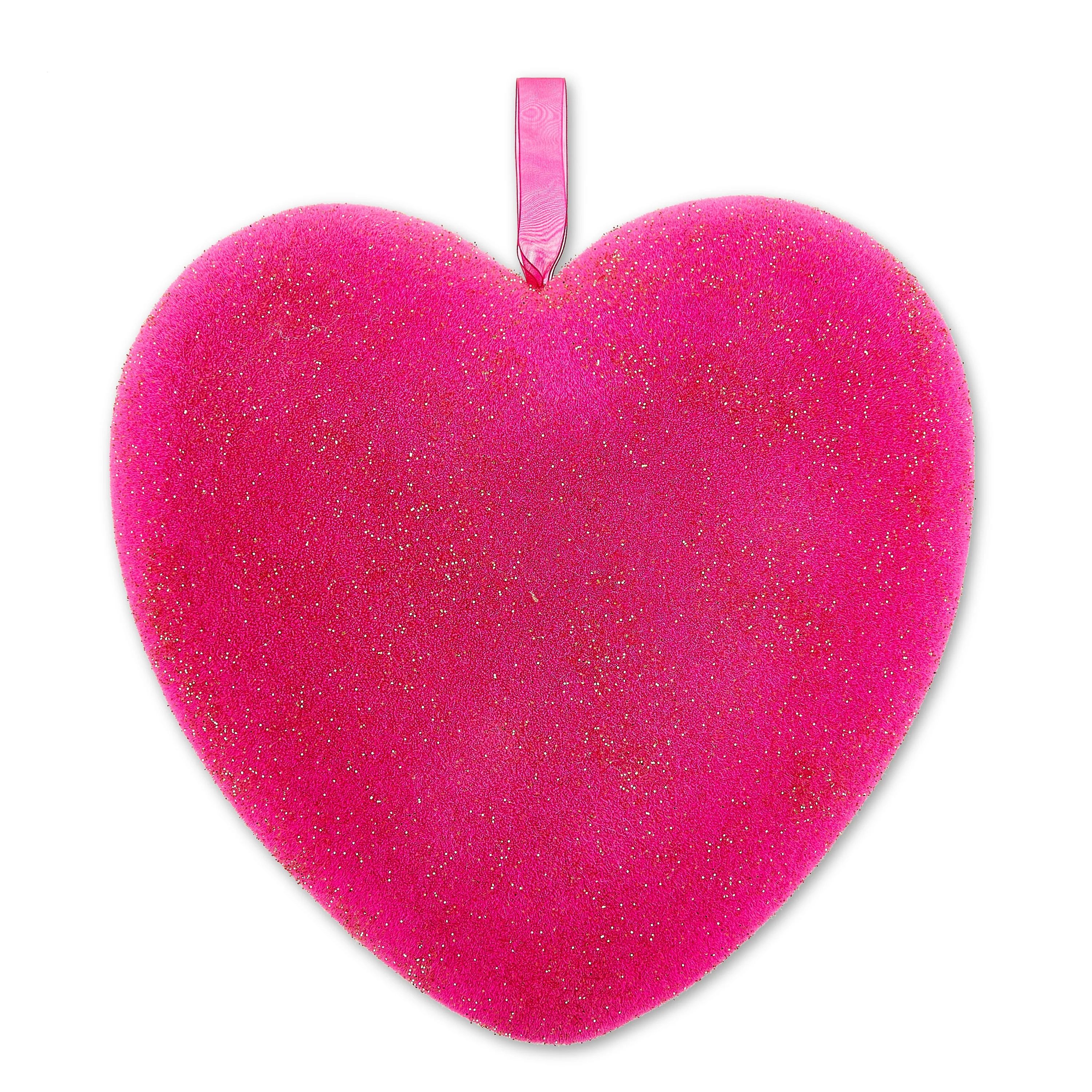 Valentine's Day Flocked Pink Heart Ornament, 17", by Way To Celebrate | Walmart (US)