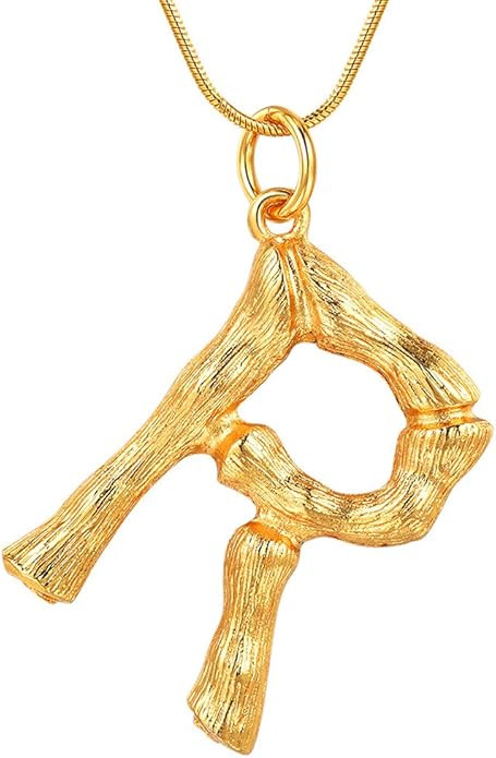 FOCALOOK Statement Bamboo Necklace, 14K Gold Plated Initial Name Pendant Necklace for Women - Big... | Amazon (US)