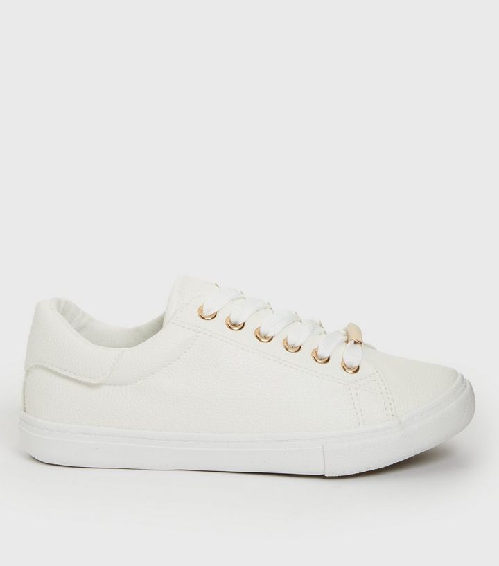 Wide Fit White Metal Trim Lace Up Trainers
						
						Add to Saved Items
						Remove from Save... | New Look (UK)