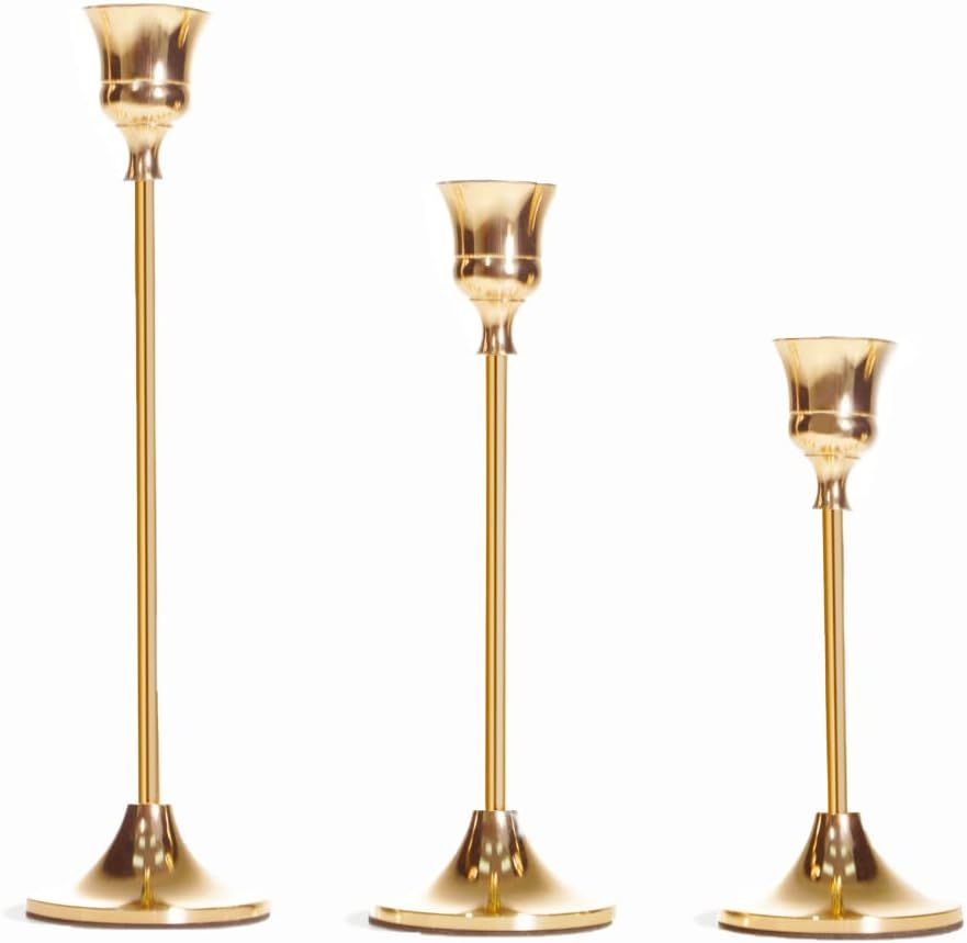 Set of 3 Gold Candle Holder for Taper, Vintage Candlestick Holders are Table or Mantel Centrepiec... | Amazon (US)