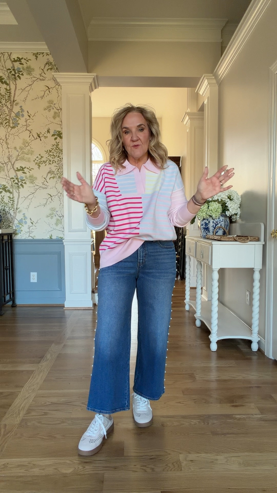 Soft 1/2 zip sweater and jeans. Sweater is oversized. I’m wearing a medium.
Jeans I size down to a six for a more fitted look. Make sure you notice the pretty pearl details down the side scene.
Sneaker mules are comfortable where now with socks and later without their true
Spring outfit, casual spring outfit, spring break, colorful sweat sweater, pastel sweat sweater

#LTKSaleAlert #LTKOver40 #LTKPetite