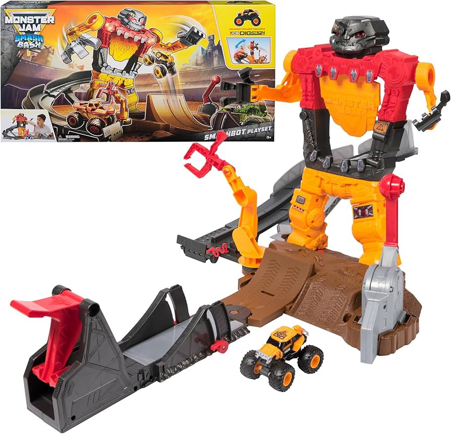 Monster Jam Smash & Bash SmashBot Playset with Launcher, Exclusive 1:64 Scale Monster Truck, 15-I... | Amazon (US)