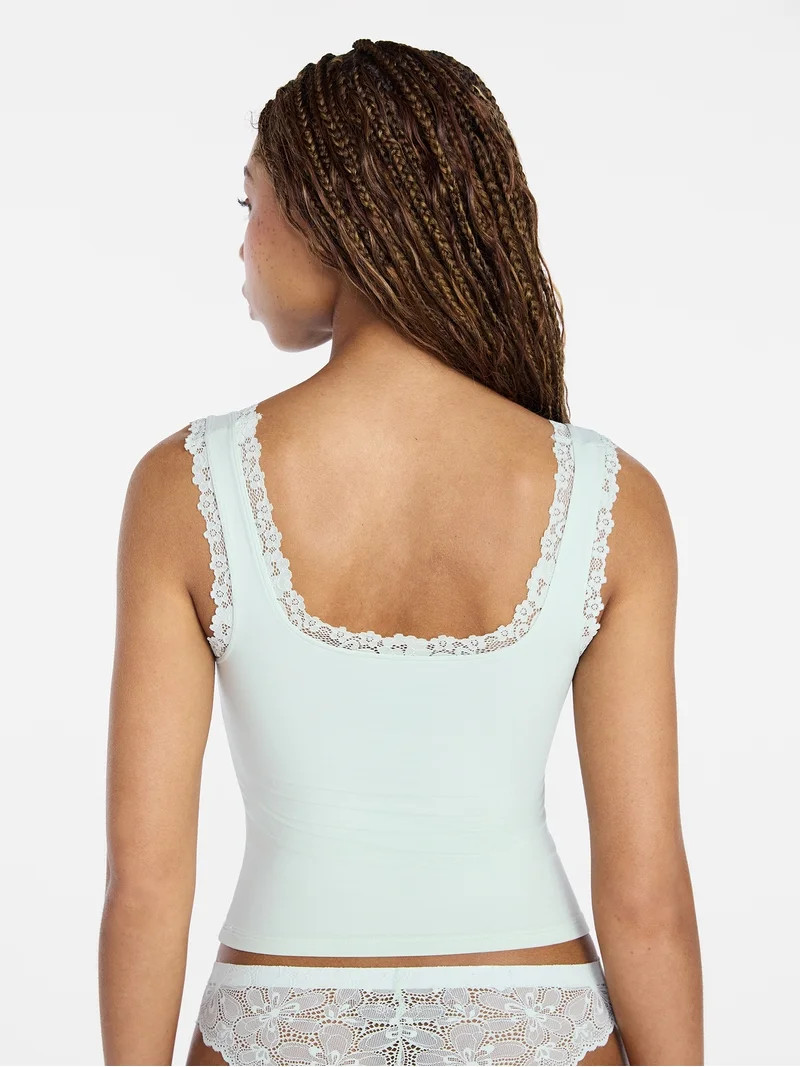 No Boundaries Fit Stretch Lace Trim Tank Top, Women's XS-XXXL | Walmart (US)
