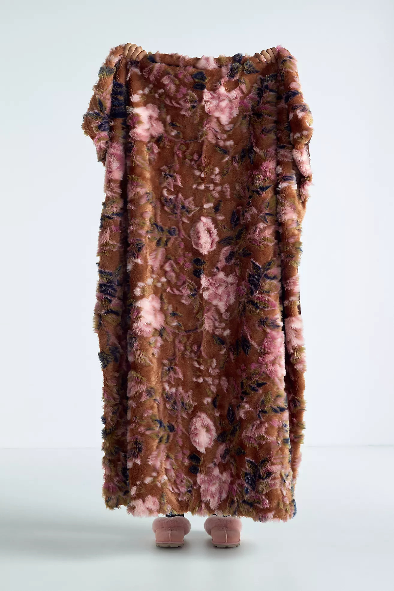 Seren Floral Jacquard Faux Fur Throw Blanket | Anthropologie (US)