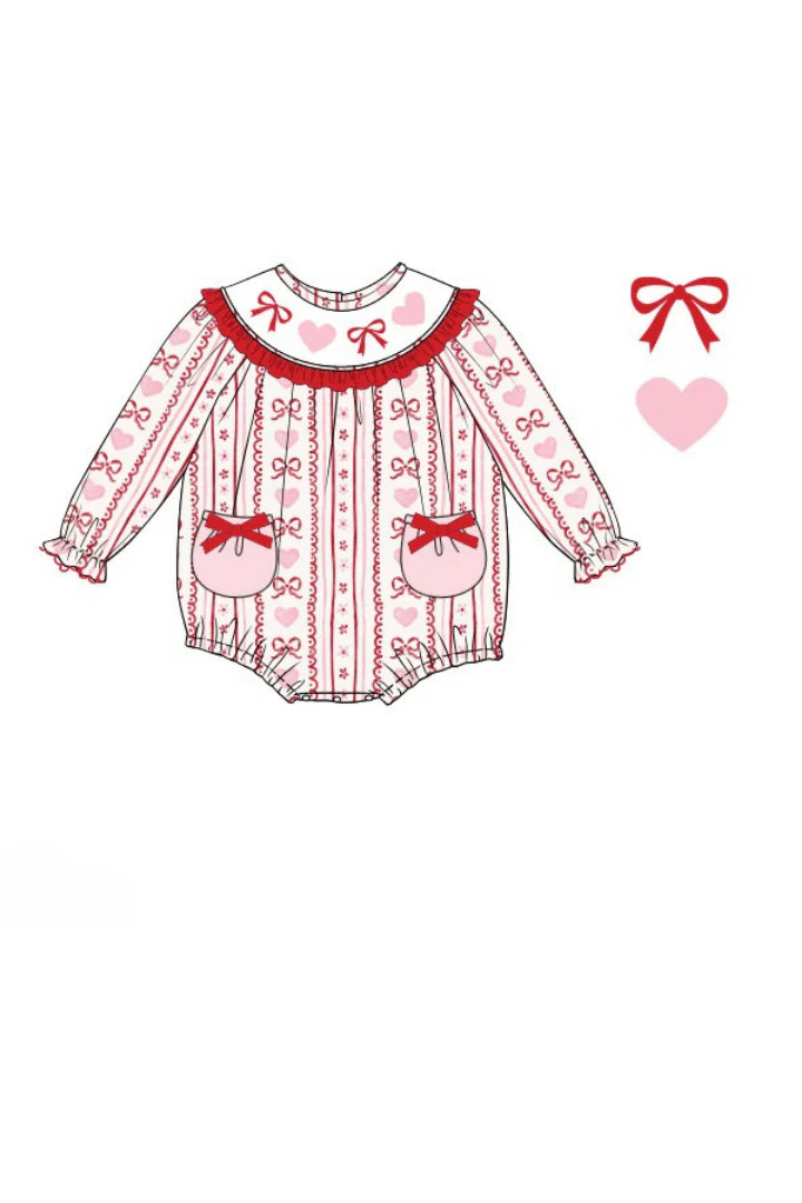 Pre-Order Smocked Fancy Floral Heart and Bow Bubble | The Smocked Flamingo