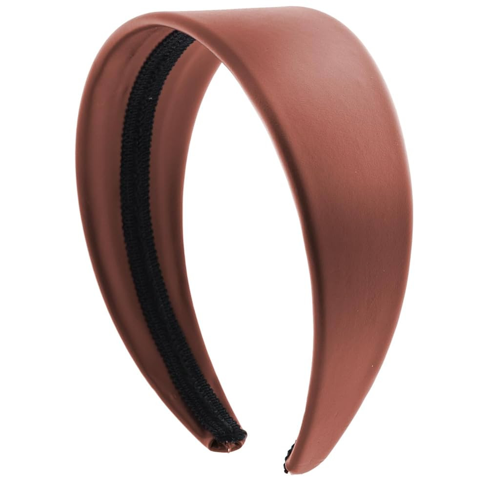 Motique Accessories Brown 2 Inch Wide Leather Like Headband Solid Hair band for Women and Girls | Amazon (US)