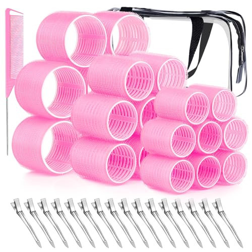 Rollers Hair Curlers, AMOHEE 42Pcs Hair Rollers Set Include 68mm 48mm 41mm Hair Roller for Long Hair Short Bangs with 16Pcs Roller Clips, Clear Toiletry Bag and Rat Tail Comb | Amazon (US)