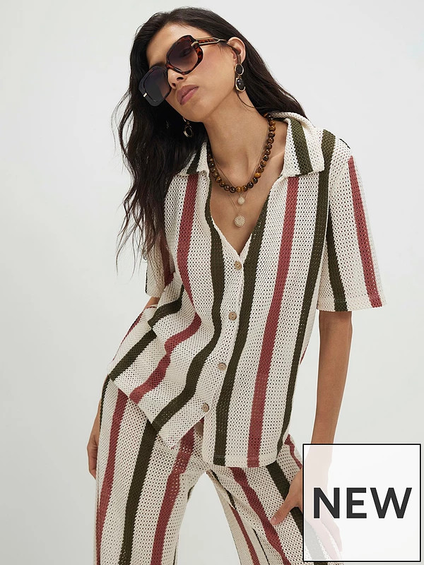River Island Cream Ss Crochet Stripe Shirt Co-ord | Very (UK)