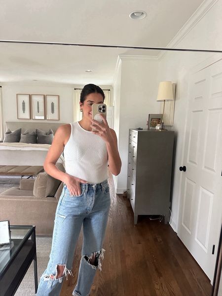 Perfect casual spring outfit!  Great for running errands!

Spring outfit ideas - casual outfit inspo - white sweater tank top - favorite jeans - distressed jeans 

#LTKstyletip #LTKSeasonal #LTKfamily
