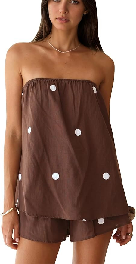 calbatic Polka Dot 2 Piece Shorts Set Summer Lounge Sets Strapless Top and Shorts Matching Airpor... | Amazon (US)