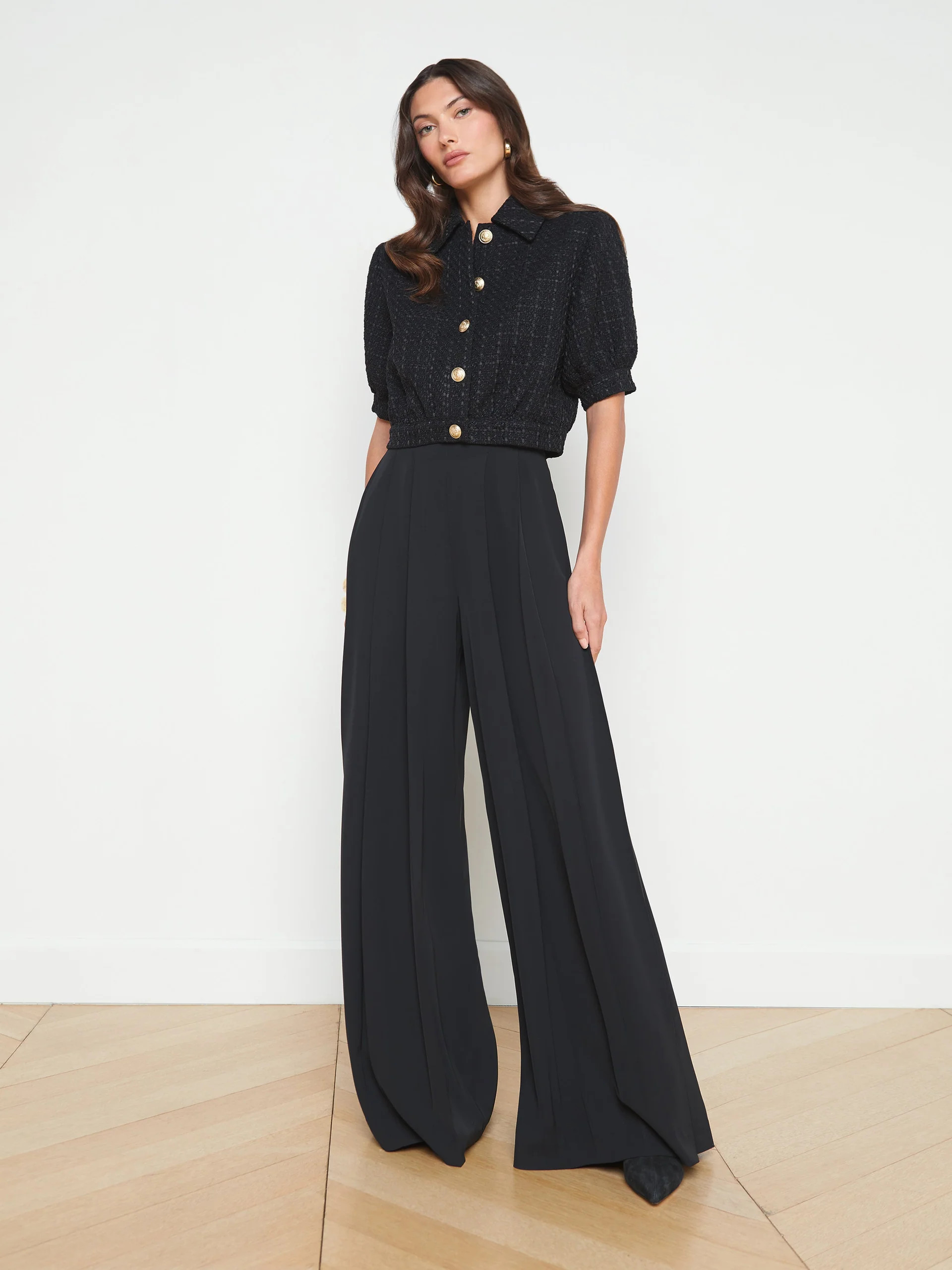 Cove Cropped Tweed Jacket in Black | L'AGENCE | L'Agence