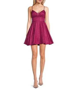City Vibe Glitter Illusion Rhinestone Back Fit-And-Flare Mini Dress | Dillard's | Dillard's