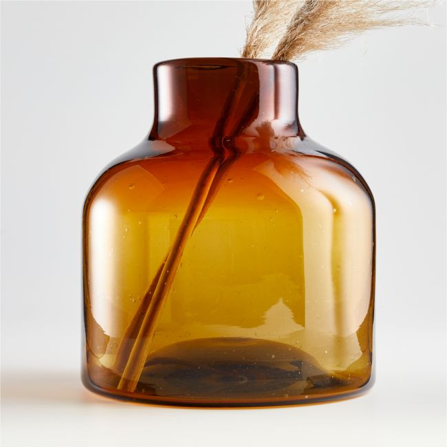 Poe Large Amber Glass Vase | Crate & Barrel
