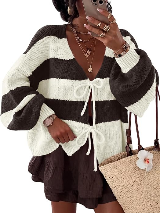 Trendy Queen Womens Oversized Striped Cardigan Sweaters Chunky Fall Outfits | Amazon (US)