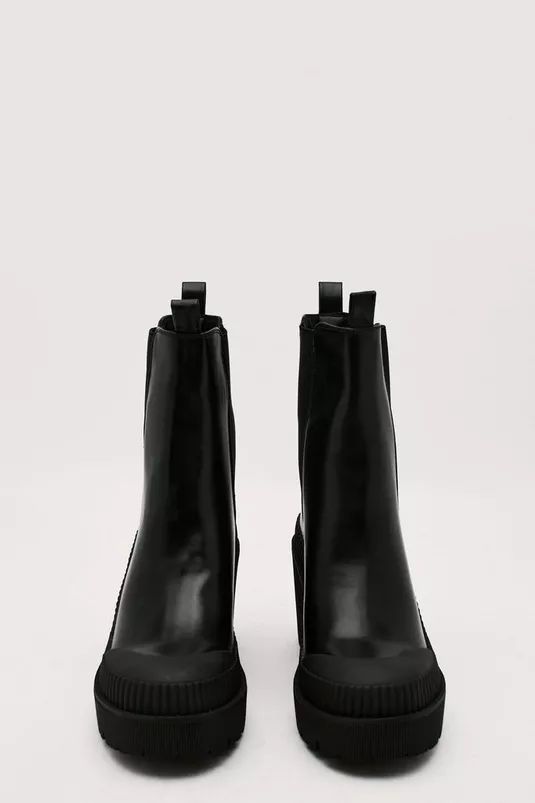 Faux Leather Block Heeled Chelsea Boots | Nasty Gal (US)