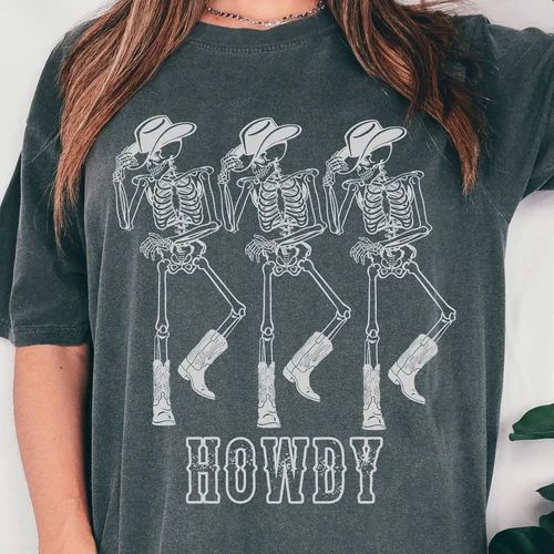 Howdy Cowboy Tee Skeleton Cowboy Tee Dancing Skeleton Tee - Etsy | Etsy (US)