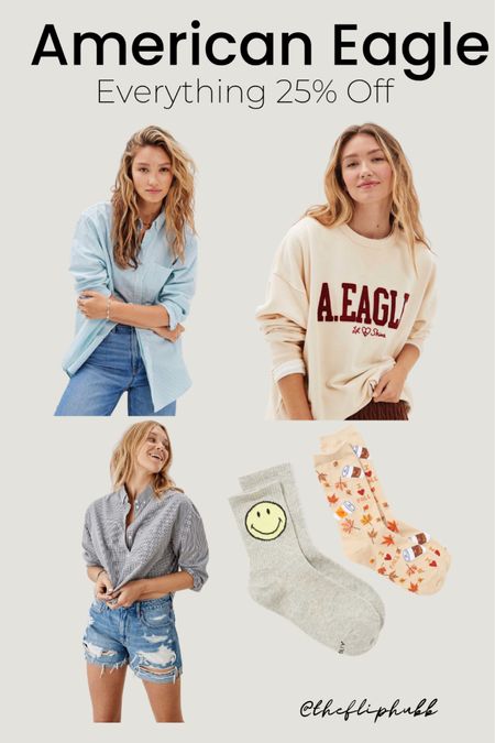 We love sales! It's 25% off EVERYTHING at American Eagle. Limited time only. You’re welcome. //// women’s clothing, clothing sale, sweaters, fall clothes, sweater weather, jeans, tops, bottoms, socks, shoes, clothes for women, cute tops

#LTKstyletip #LTKsalealert #LTKSale