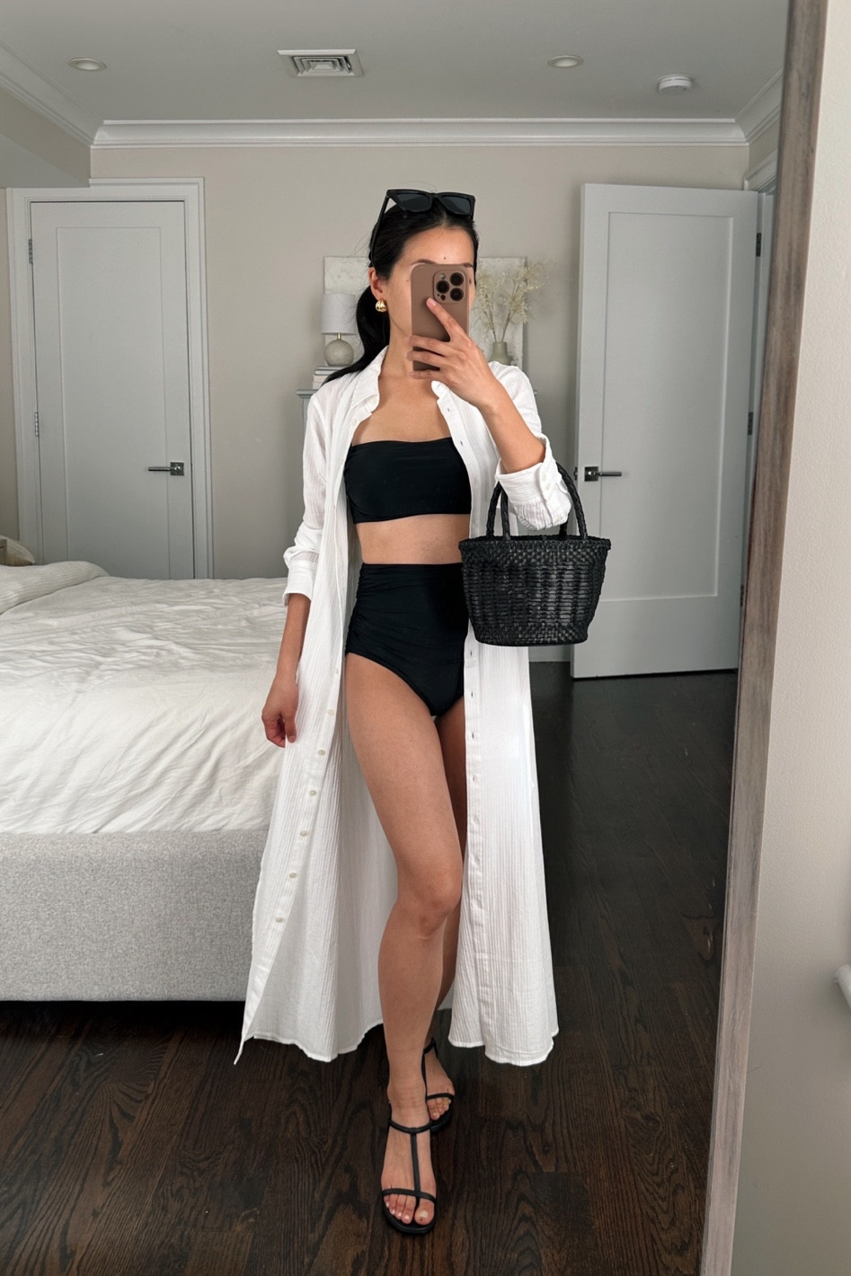 Sharing pieces that I purchased a while back and wore often on vacation - this swimsuit has great coverage at the tummy and rear!

• Cotton long swim cover up size xxs - This style is a loose fit, on the bigger side and straighter cut (doesn’t nip in at the waist). I’ve been wearing this cover up open with swimsuits , and also belted to give it a little waist definition when wearing as a resort maxi dress. 

• high rise swimsuit bottom xxs , the ruching is very tummy friendly and my most comfy and forgiving  bikini bottom with good back coverage too

• Bikini top xs with detachable straps and light removable padding 

• Wicker bag 

@jcrew #injcrew #ad

#petite friendly summer style 

#LTKtravel #LTKswim

#LTKSeasonal