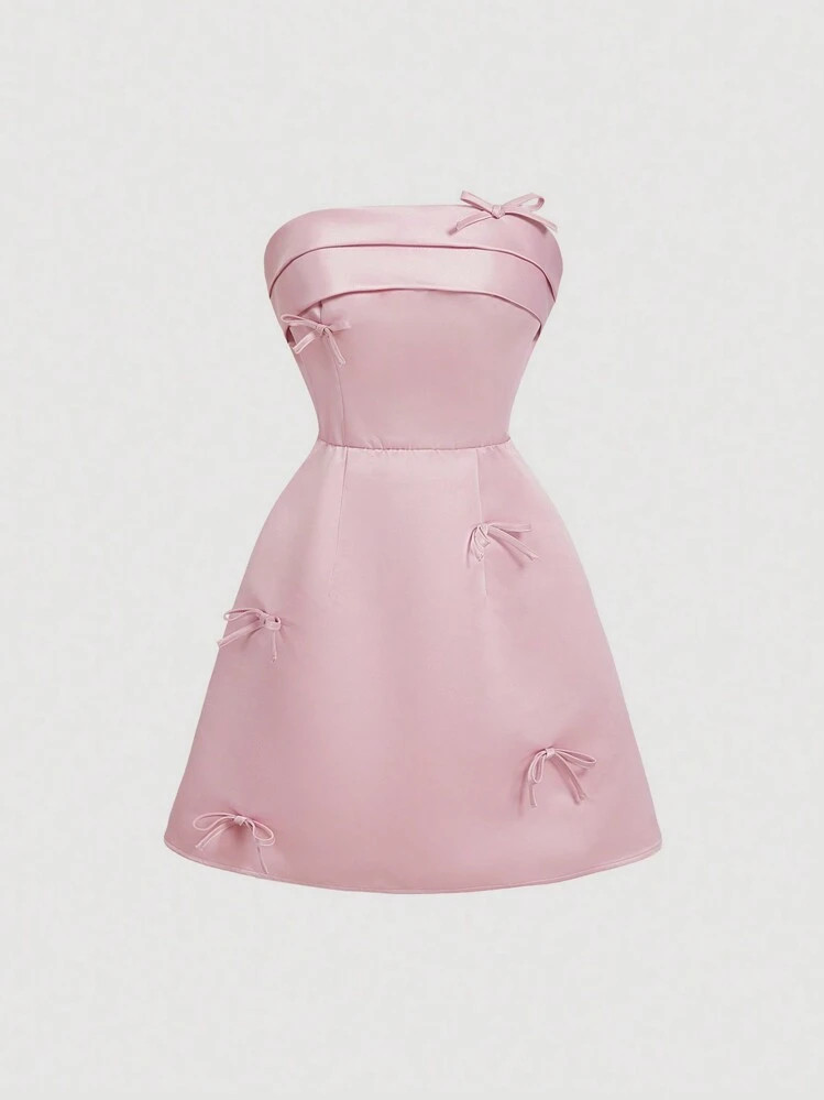 SHEIN MOD Bowknot Collar Accent Satin Short Dress | SHEIN