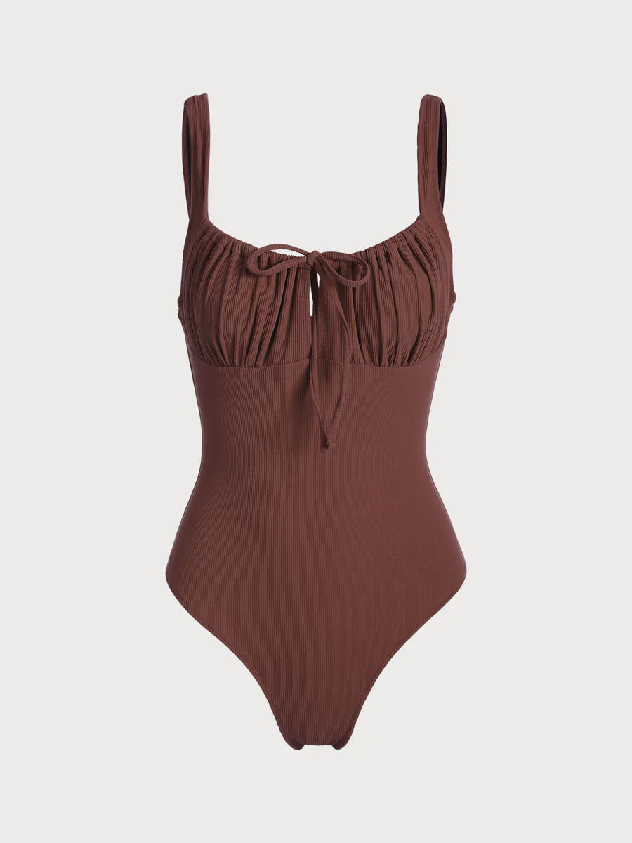 Cutout Tie One-Piece Swimsuit & Reviews - Coffee - Sustainable One-Pieces | BERLOOK | BERLOOK