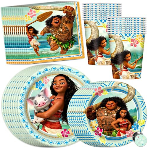 Unique Moana Party Supplies, Moana Birthday Party Supplies Featuring Moana and Maui, Serves 16, With Plates, Cups and Napkins, Officially Licensed, Multicolor | Amazon (US)