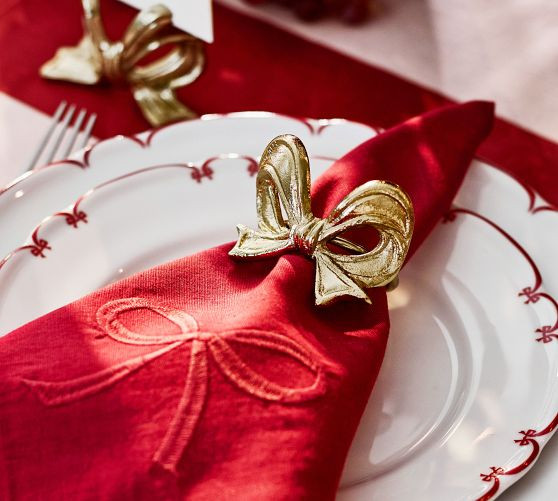 Monique Lhuillier Joy Bow Cotton/Linen Napkins - Set of 4 | Pottery Barn (US)